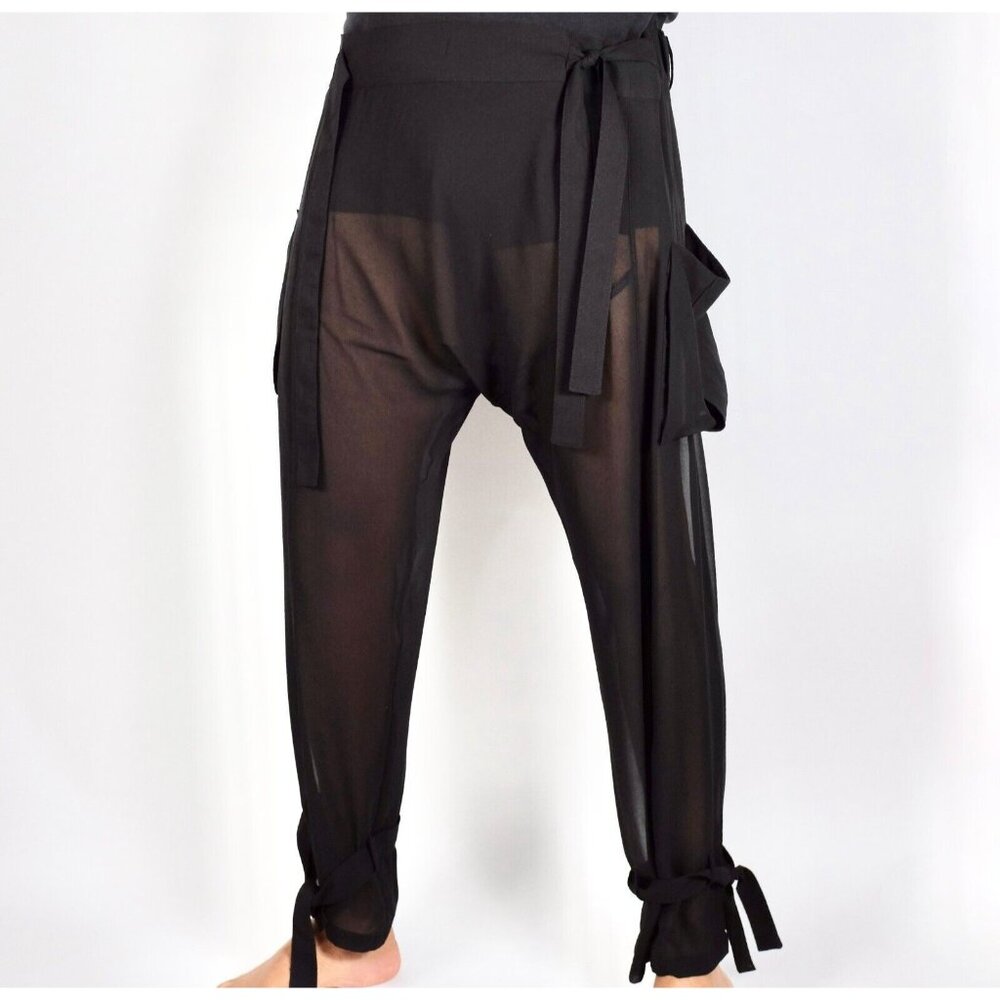 ORTTU black pants trousers sheer black One Size tied waist